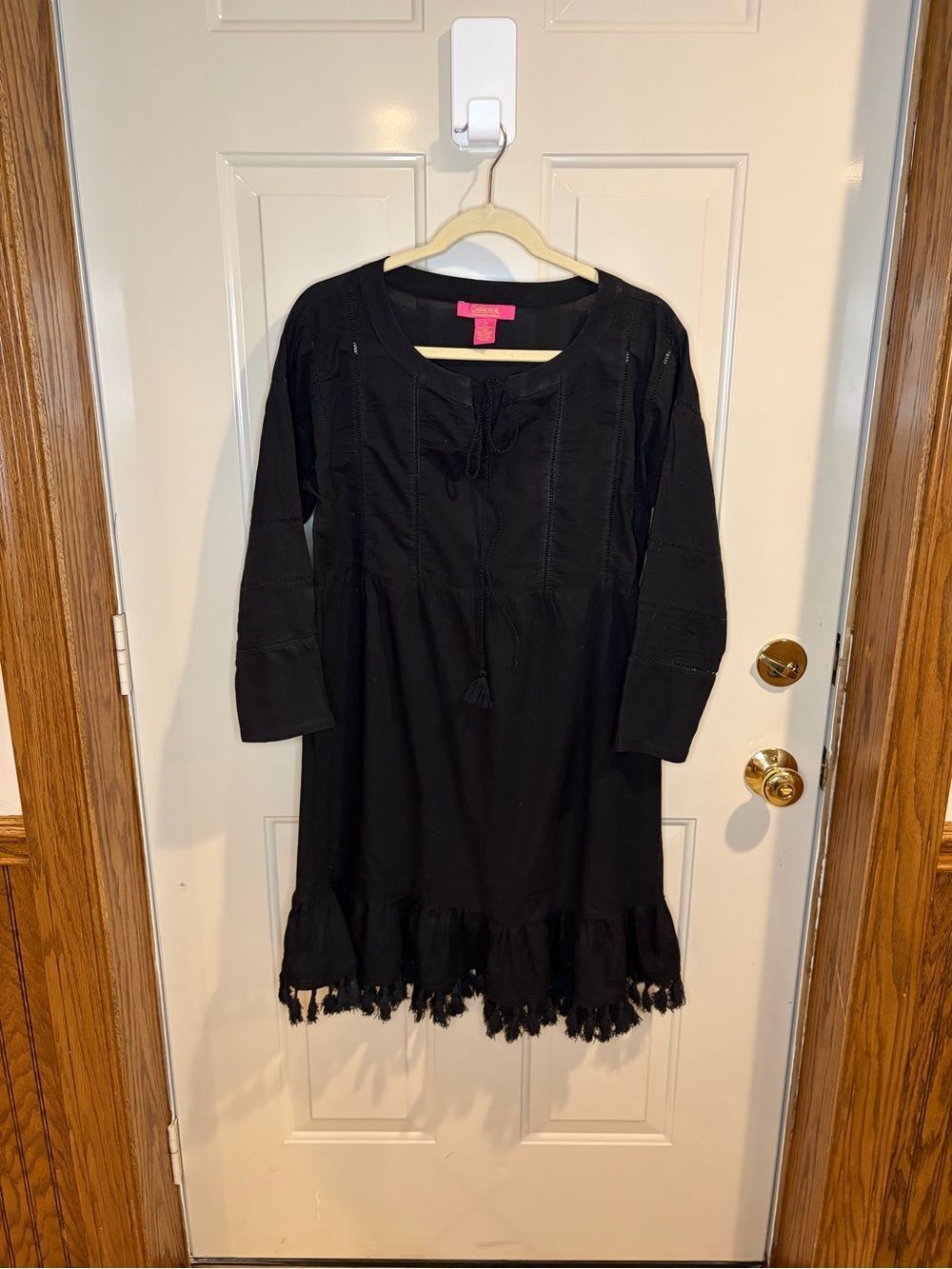 Catherine Malandrino Black Tassel-Hem Long Sleeve Dress sz M